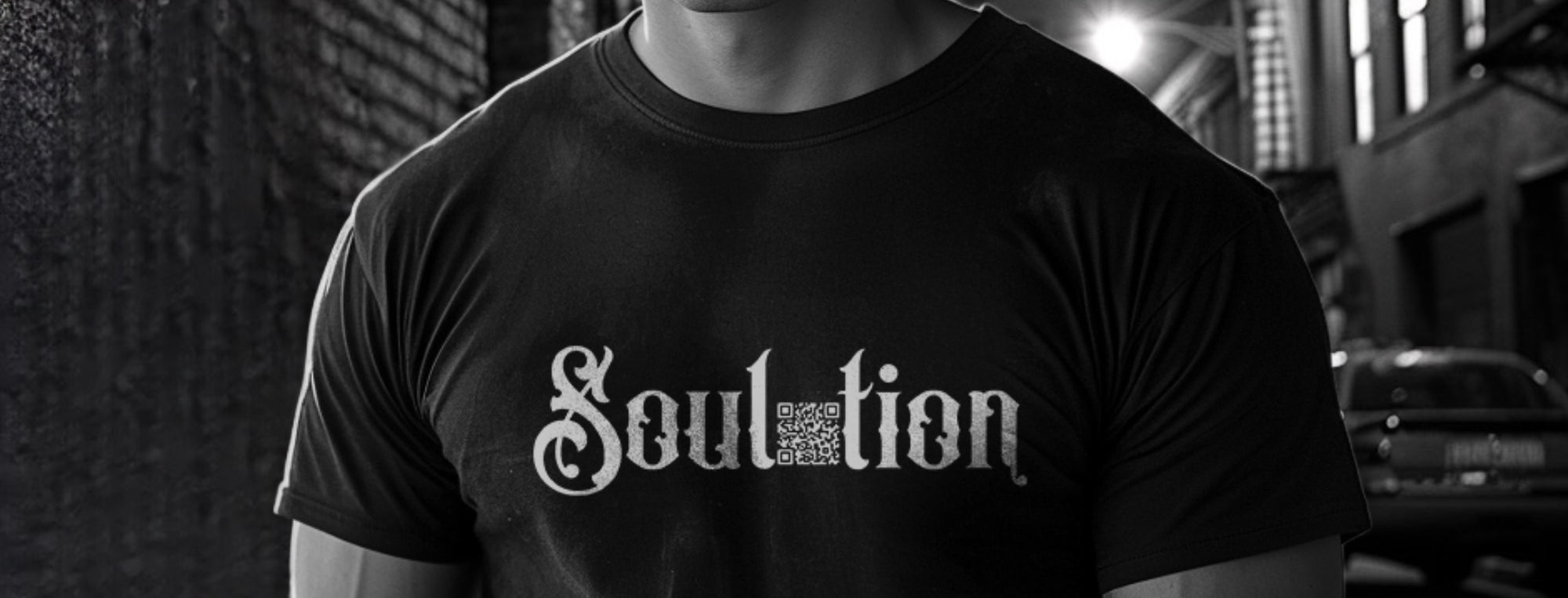 black Soulution tshirt with QR code